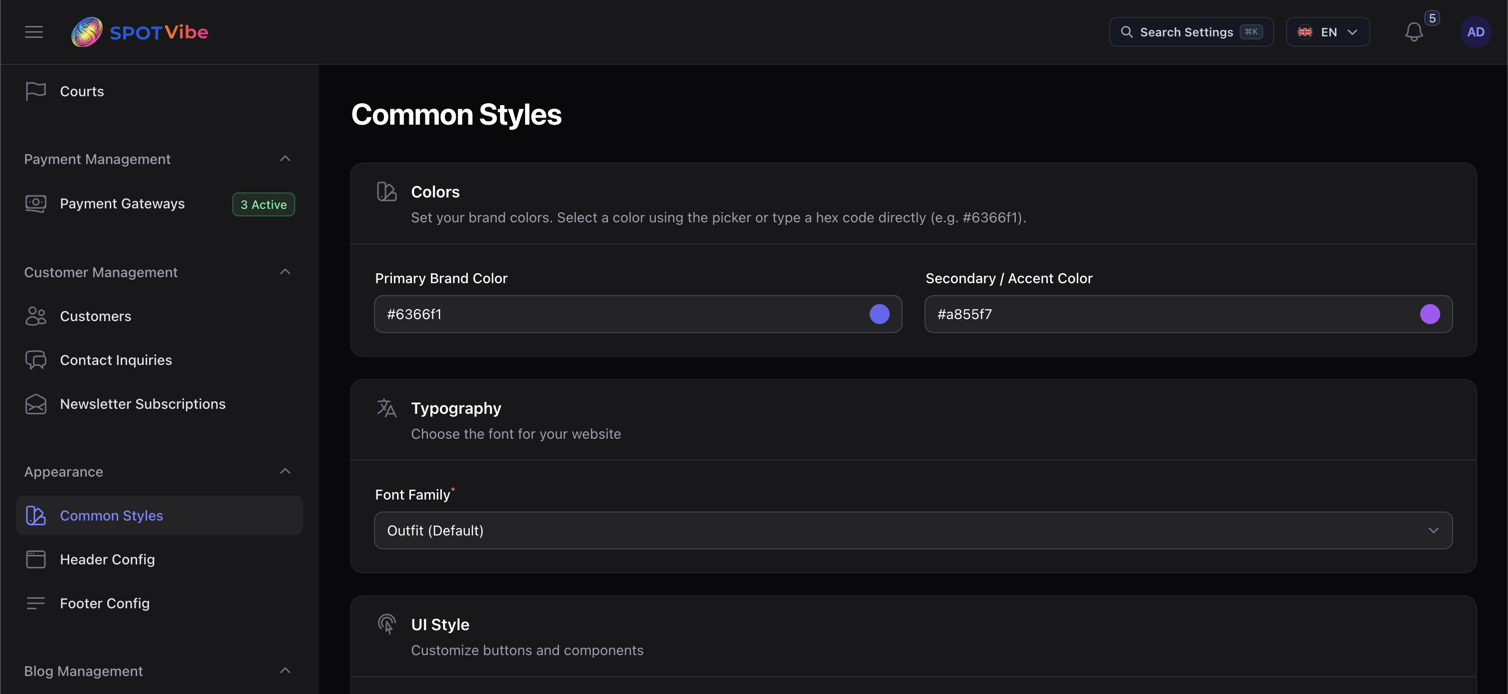 Admin Portal - Appearance & Color Customizer