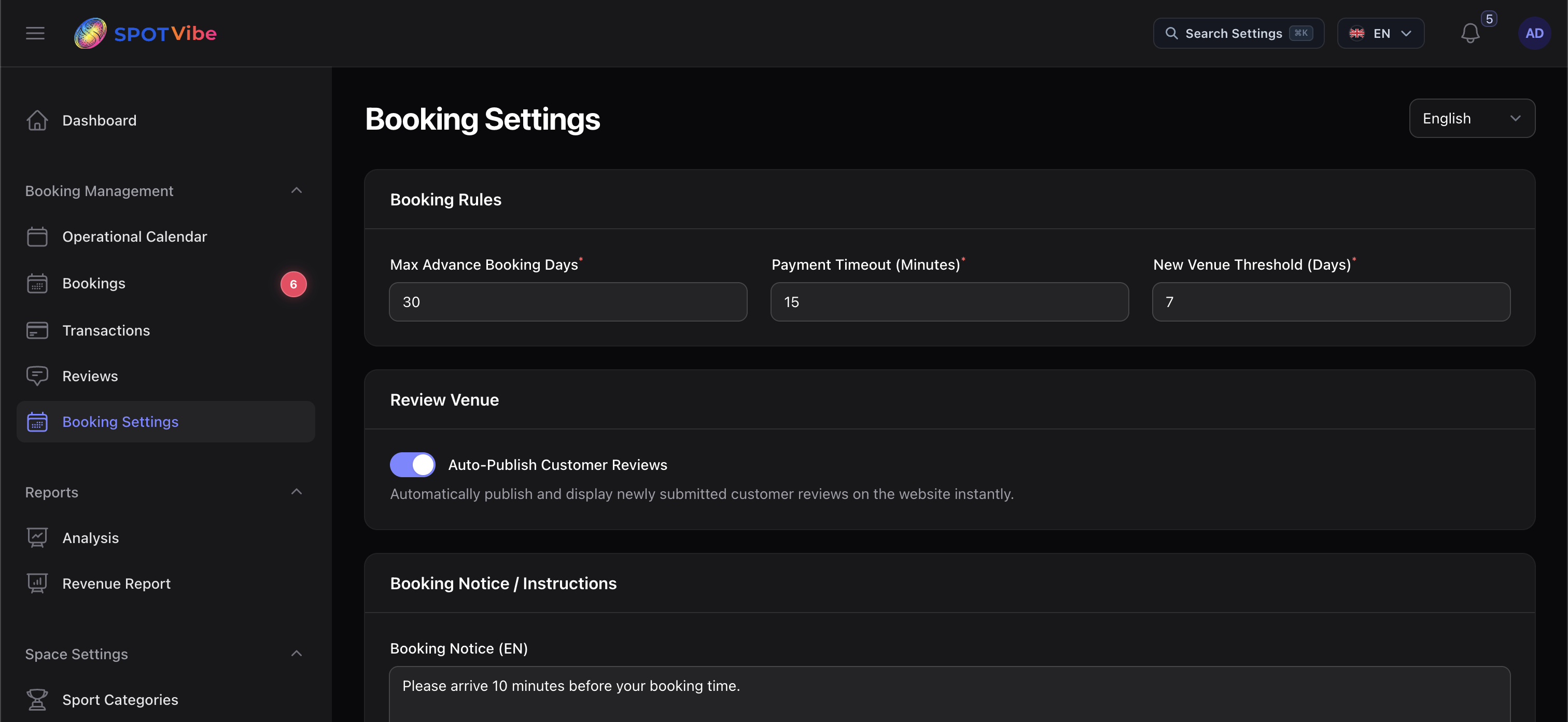 Admin Portal - Booking Rules Customization