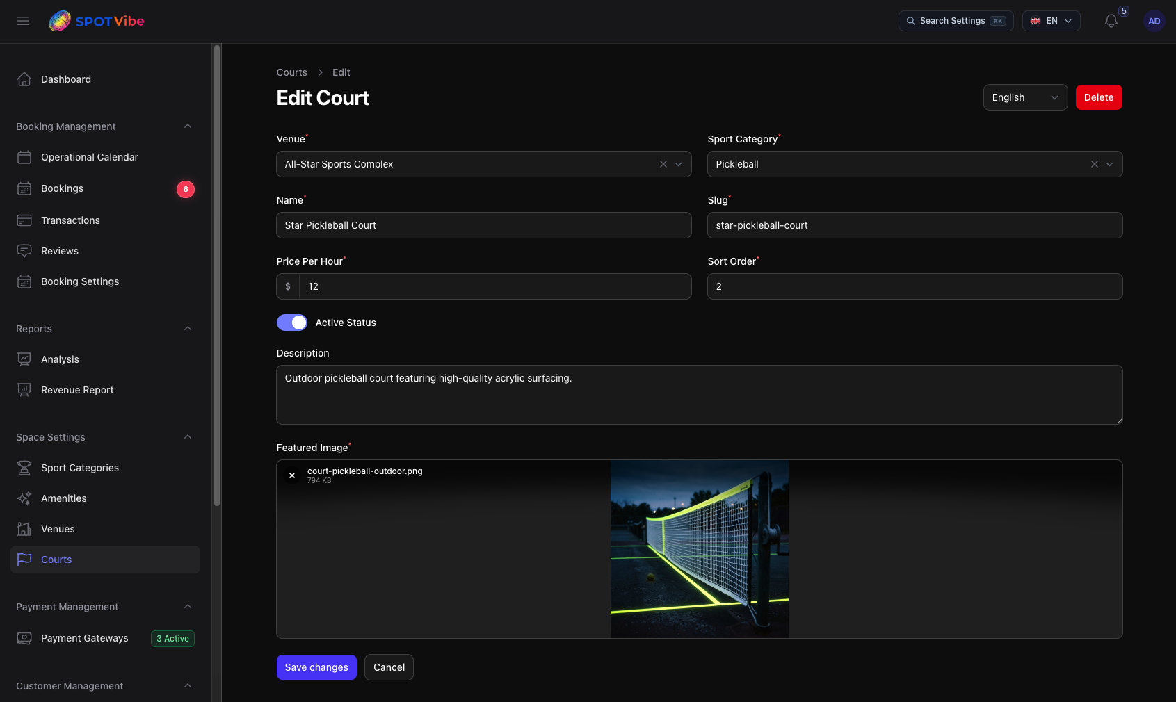 Filament Manager Dashboard - Court Registration Form