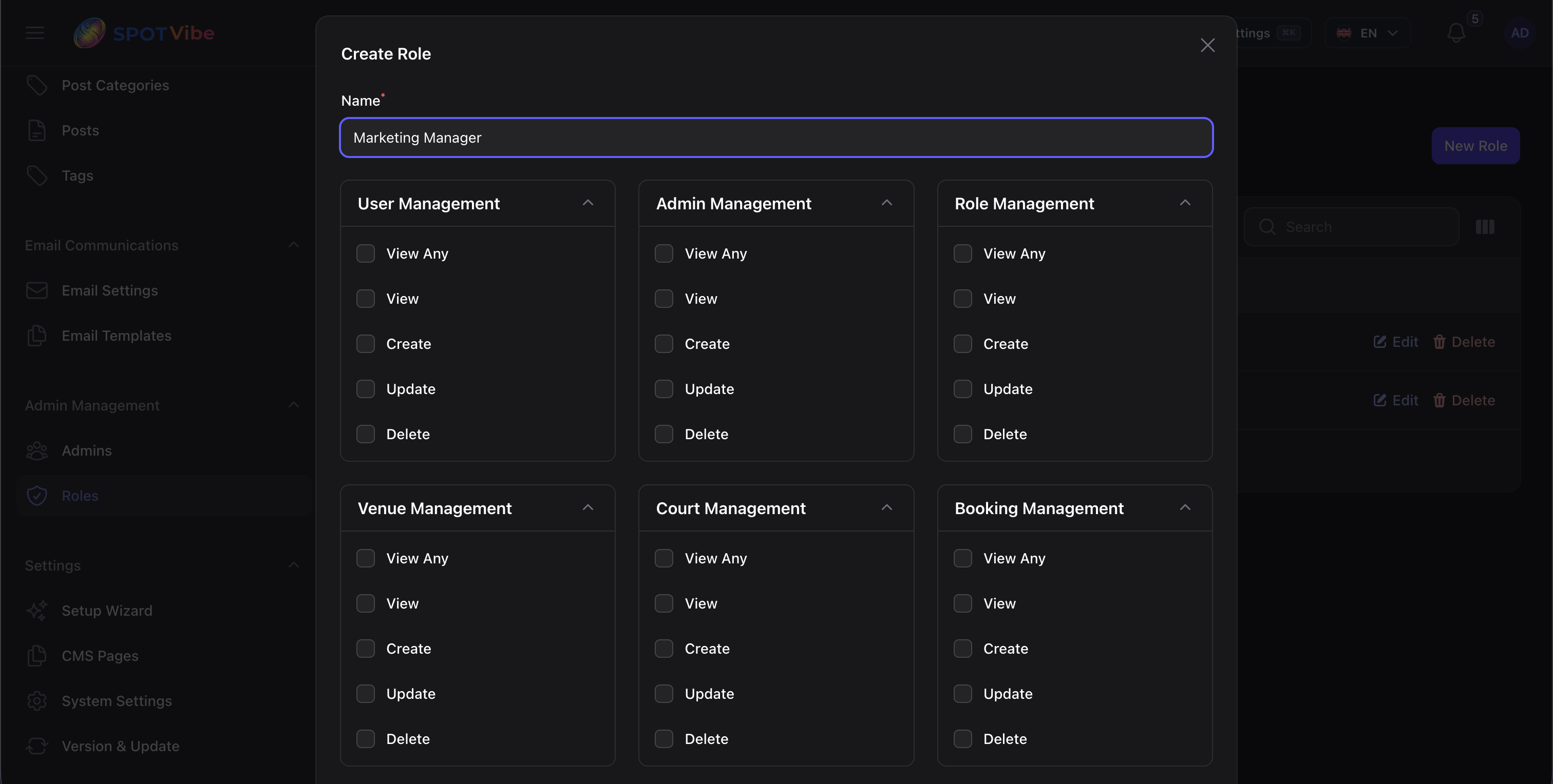 Filament Admin - Create/Edit Role Permissions Matrix