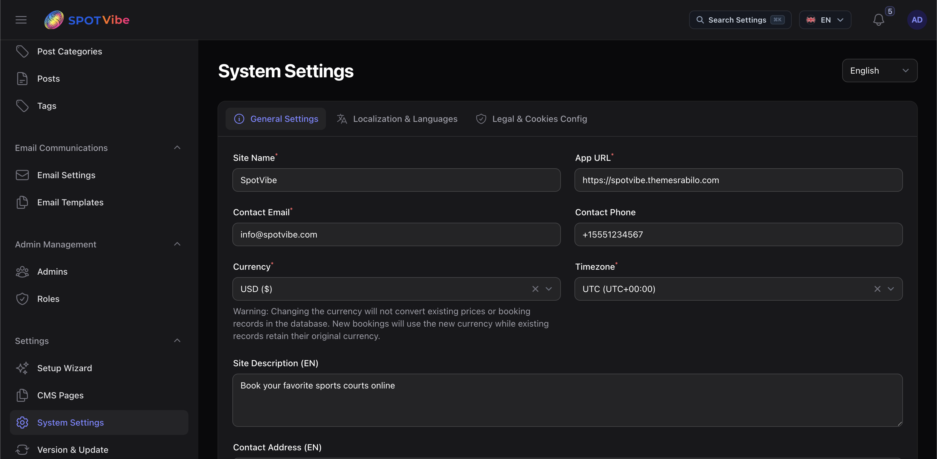 Filament Admin - General Settings