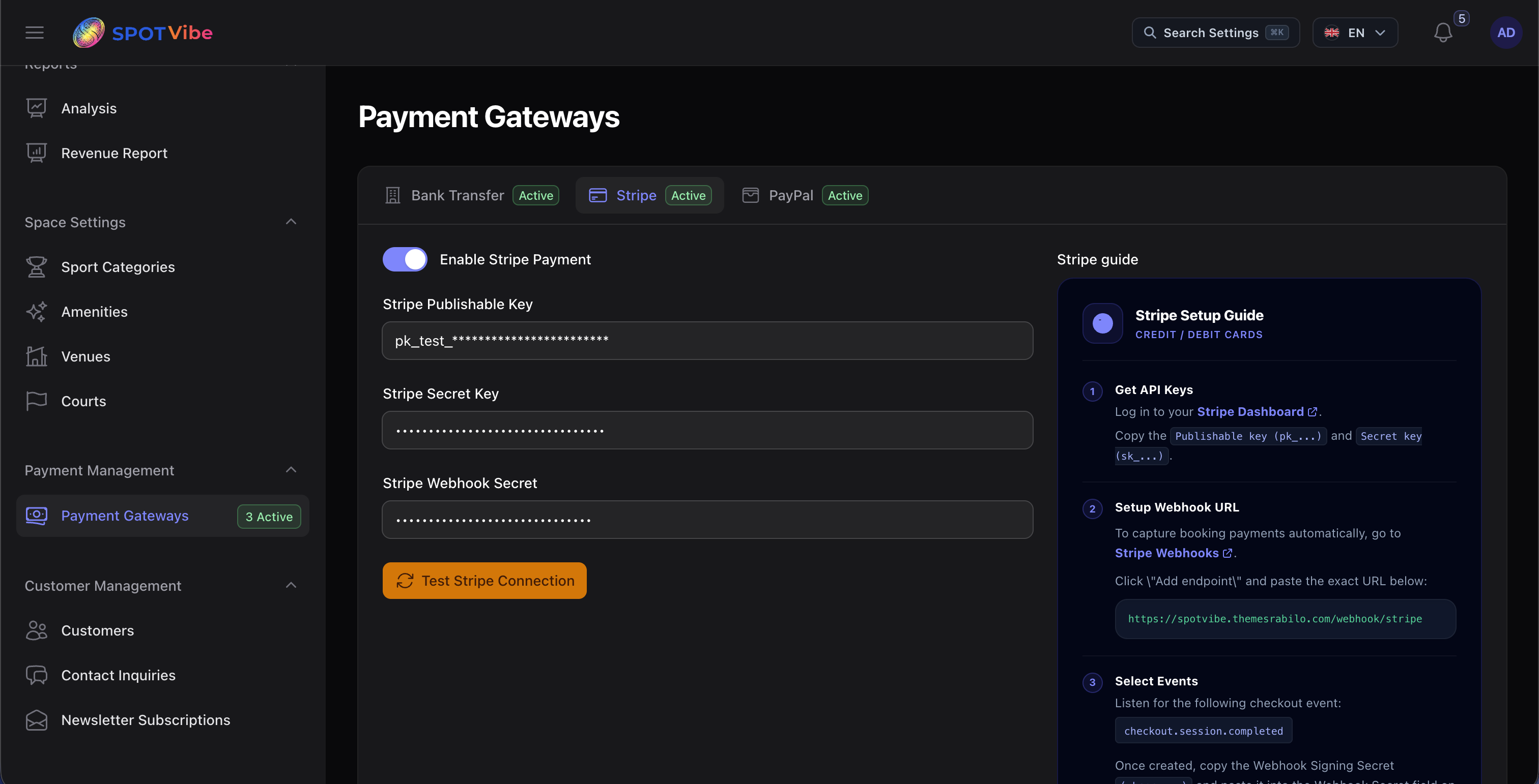 Admin Portal - Stripe Configuration Panel