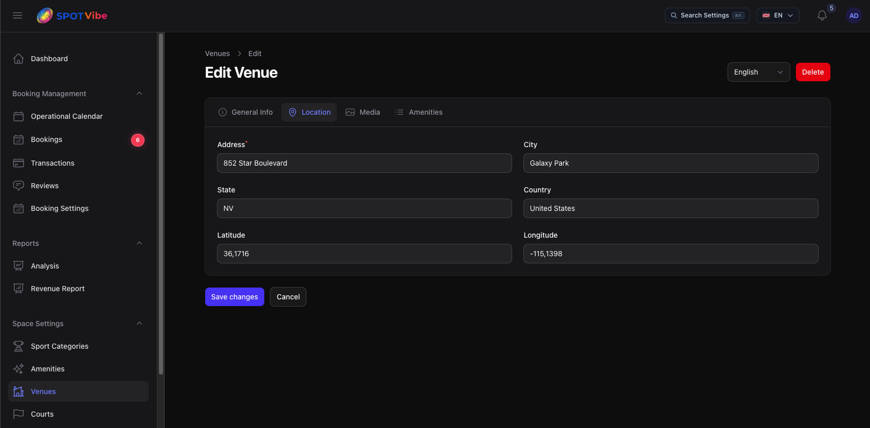Filament Manager Dashboard - Venue Location Mapping