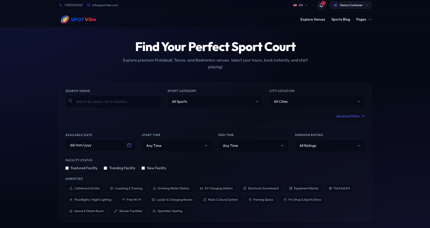 Customer Portal - Venue Discovery Homepage
