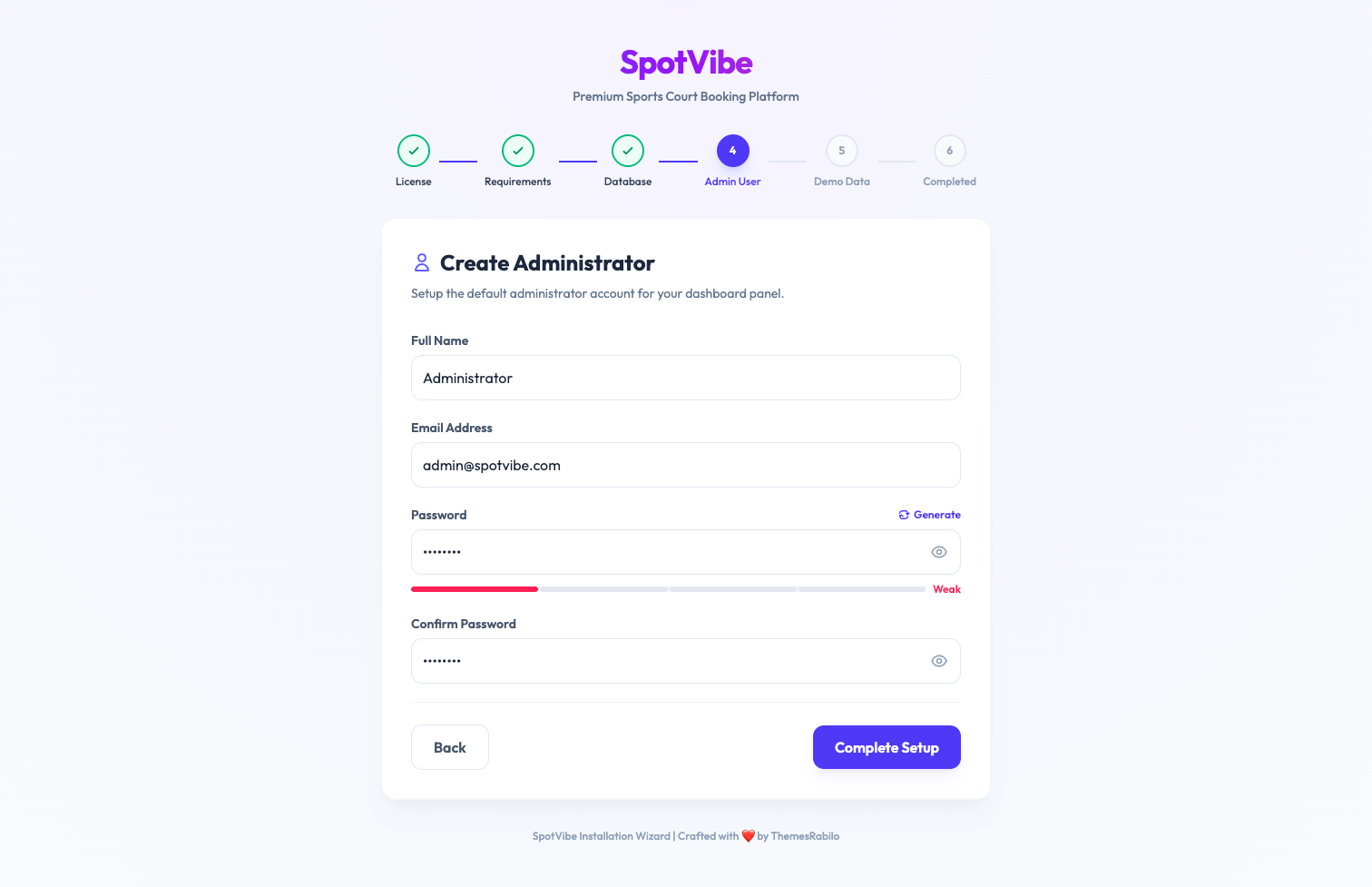 Web Installer - Administrator Account Setup